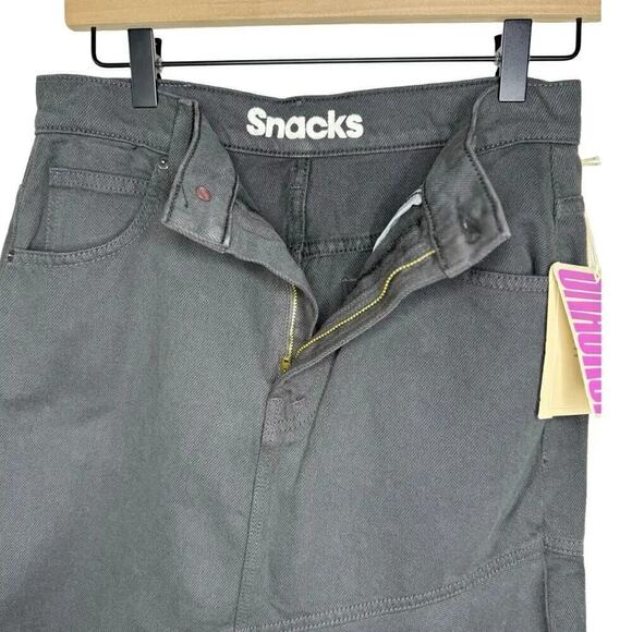 SNACKS! The Crinkle Cut Faded Black Denim Jean Skirt Asymmetrical Rocker Style - Picture 8 of 16